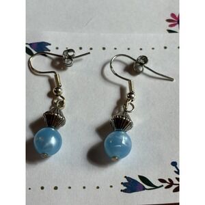 Sterling Silver Blue 925 Earrings Iridescent Blue Dangle Fish Hook
